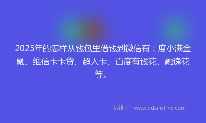 2025年的怎样从钱包里借钱到微信有：度小满金融、维信卡卡贷、超人卡、百度有钱花、融逸花等。