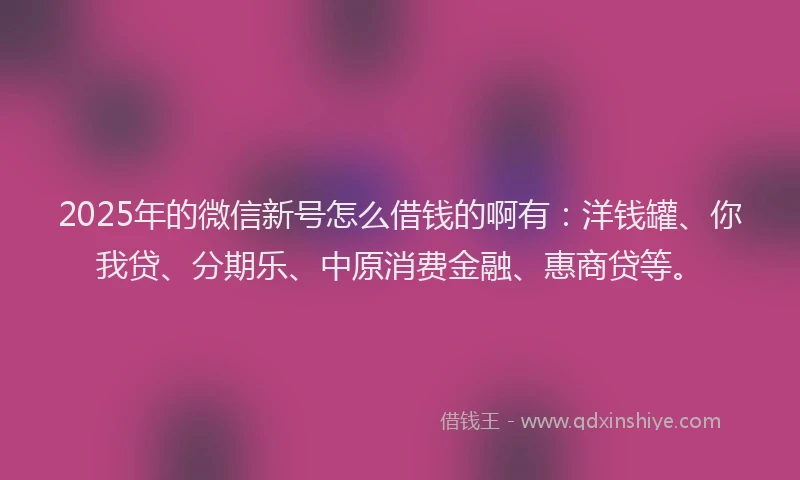 2025年的微信新号怎么借钱的啊有：洋钱罐、你我贷、分期乐、中原消费金融、惠商贷等。