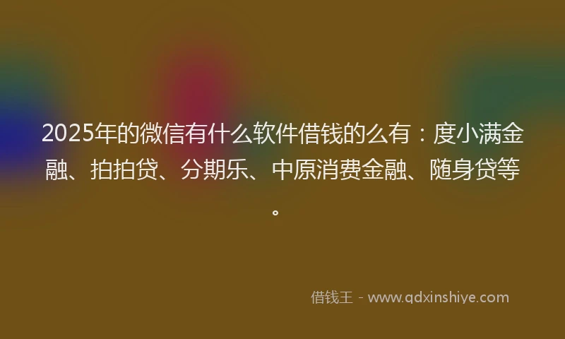 2025年的微信有什么软件借钱的么有：度小满金融、拍拍贷、分期乐、中原消费金融、随身贷等。