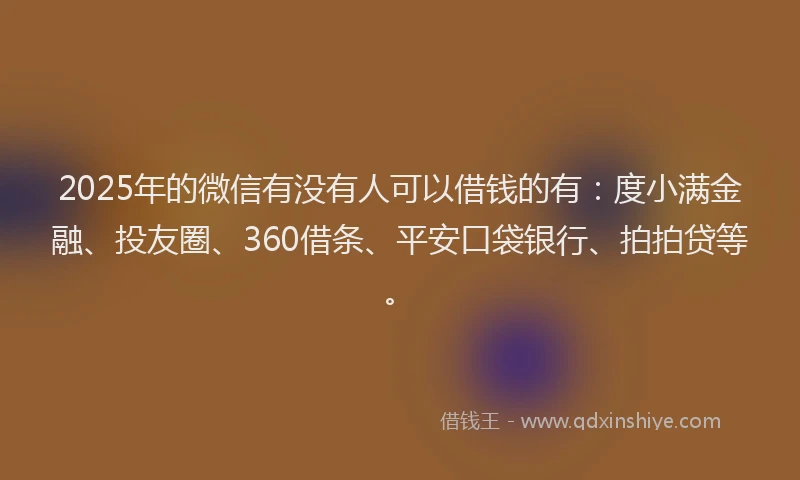2025年的微信有没有人可以借钱的有：度小满金融、投友圈、360借条、平安口袋银行、拍拍贷等。