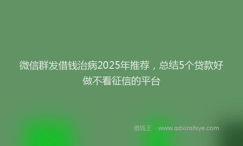 微信群发借钱治病2025年推荐，总结5个贷款好做不看征信的平台