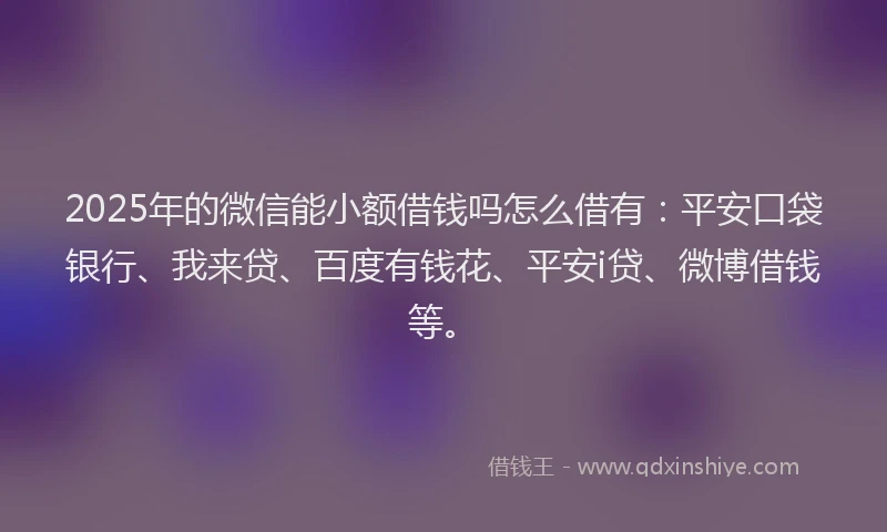 2025年的微信能小额借钱吗怎么借有：平安口袋银行、我来贷、百度有钱花、平安i贷、微博借钱等。