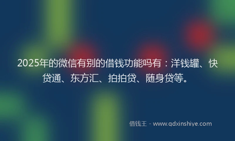 2025年的微信有别的借钱功能吗有：洋钱罐、快贷通、东方汇、拍拍贷、随身贷等。