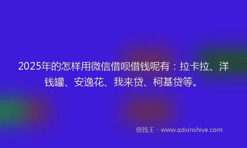 2025年的怎样用微信借呗借钱呢有：拉卡拉、洋钱罐、安逸花、我来贷、柯基贷等。