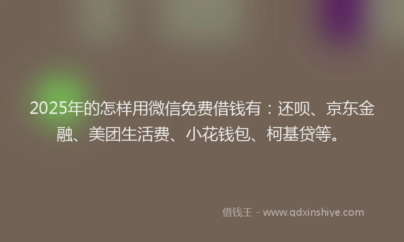 2025年的怎样用微信免费借钱有：还呗、京东金融、美团生活费、小花钱包、柯基贷等。