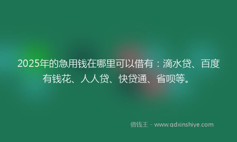 2025年的急用钱在哪里可以借有：滴水贷、百度有钱花、人人贷、快贷通、省呗等。