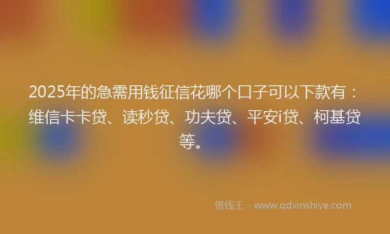 2025年的急需用钱征信花哪个口子可以下款有：维信卡卡贷、读秒贷、功夫贷、平安i贷、柯基贷等。