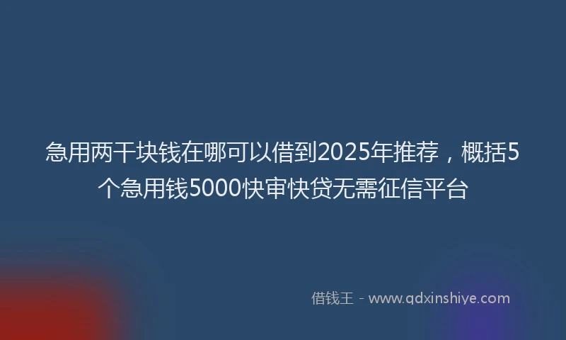 急用两干块钱在哪可以借到2025年推荐，概括5个急用钱5000快审快贷无需征信平台