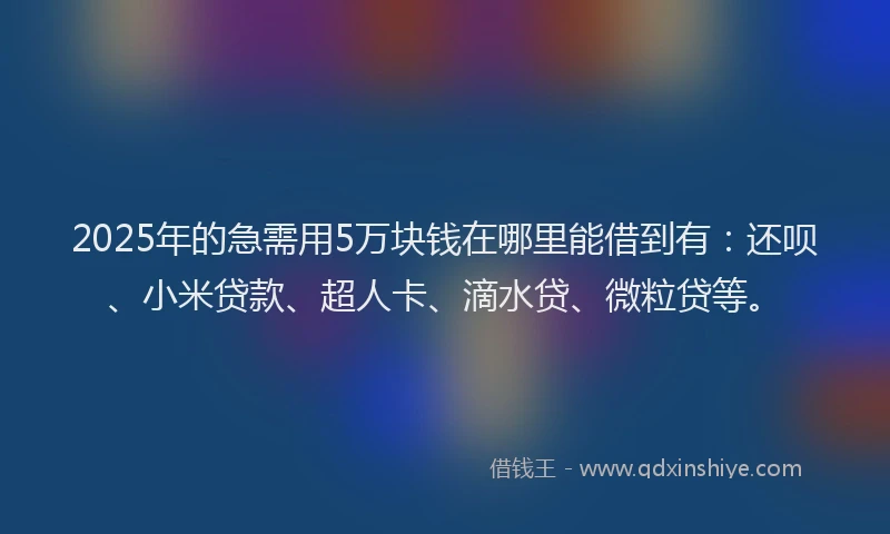 2025年的急需用5万块钱在哪里能借到有：还呗、小米贷款、超人卡、滴水贷、微粒贷等。