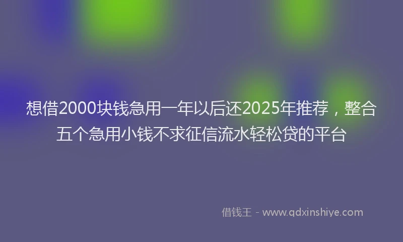 想借2000块钱急用一年以后还2025年推荐，整合五个急用小钱不求征信流水轻松贷的平台