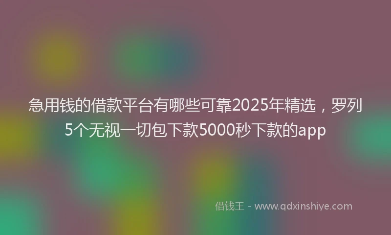 急用钱的借款平台有哪些可靠2025年精选，罗列5个无视一切包下款5000秒下款的app