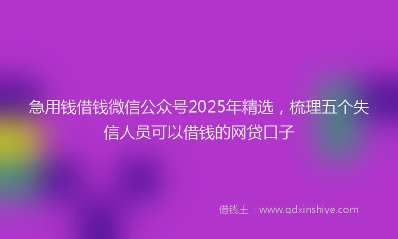 急用钱借钱微信公众号2025年精选，梳理五个失信人员可以借钱的网贷口子