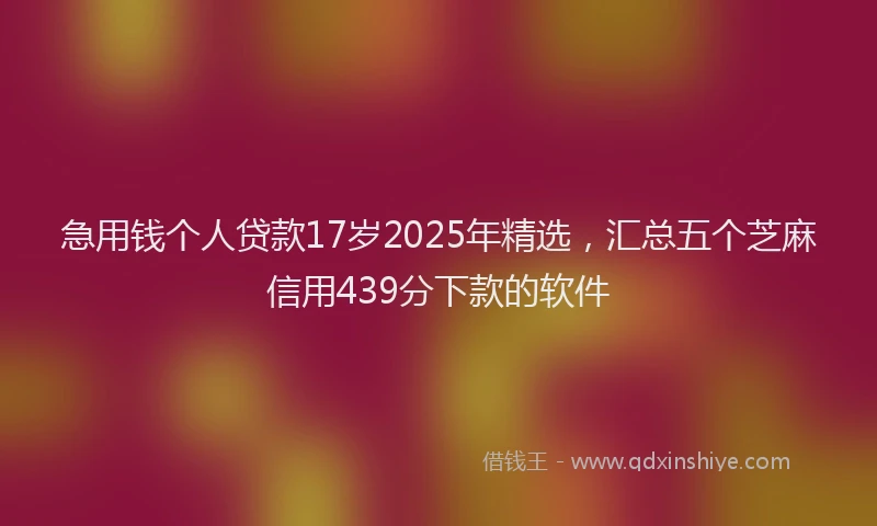 急用钱个人贷款17岁2025年精选，汇总五个芝麻信用439分下款的软件