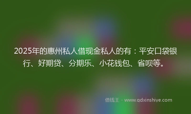 2025年的惠州私人借现金私人的有：平安口袋银行、好期贷、分期乐、小花钱包、省呗等。