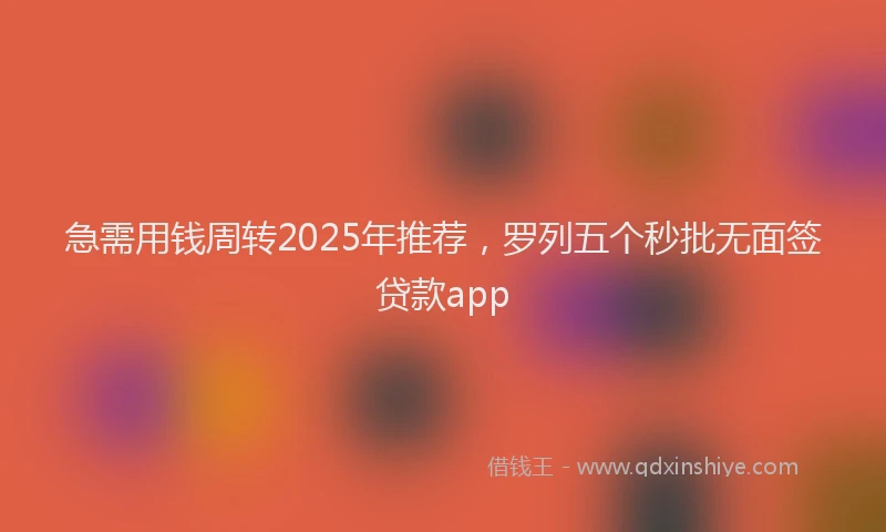 急需用钱周转2025年推荐，罗列五个秒批无面签贷款app