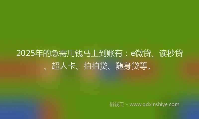2025年的急需用钱马上到账有：e微贷、读秒贷、超人卡、拍拍贷、随身贷等。