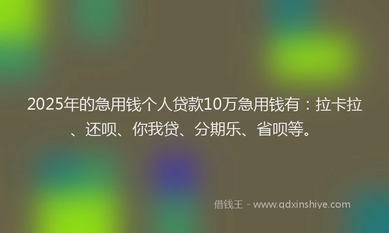 2025年的急用钱个人贷款10万急用钱有：拉卡拉、还呗、你我贷、分期乐、省呗等。