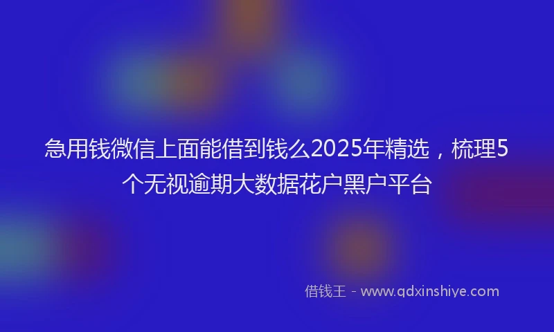 急用钱微信上面能借到钱么2025年精选，梳理5个无视逾期大数据花户黑户平台