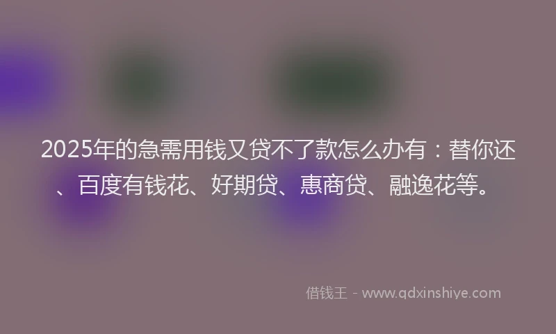 2025年的急需用钱又贷不了款怎么办有：替你还、百度有钱花、好期贷、惠商贷、融逸花等。