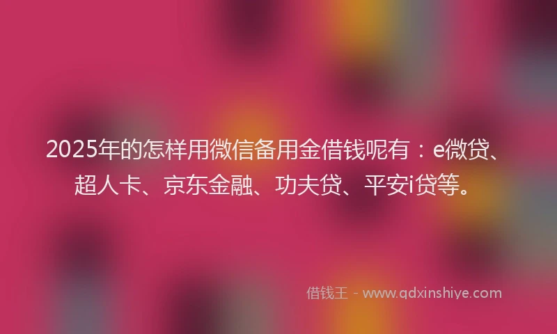 2025年的怎样用微信备用金借钱呢有：e微贷、超人卡、京东金融、功夫贷、平安i贷等。