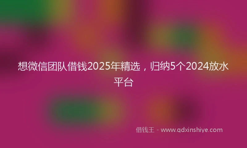 想微信团队借钱2025年精选，归纳5个2024放水平台