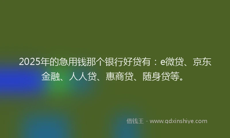 2025年的急用钱那个银行好贷有：e微贷、京东金融、人人贷、惠商贷、随身贷等。