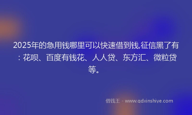 2025年的急用钱哪里可以快速借到钱,征信黑了有：花呗、百度有钱花、人人贷、东方汇、微粒贷等。