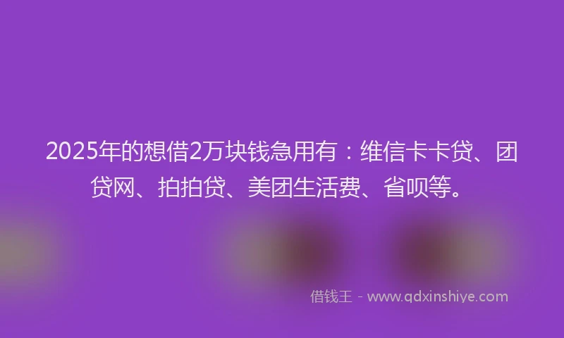 2025年的想借2万块钱急用有：维信卡卡贷、团贷网、拍拍贷、美团生活费、省呗等。