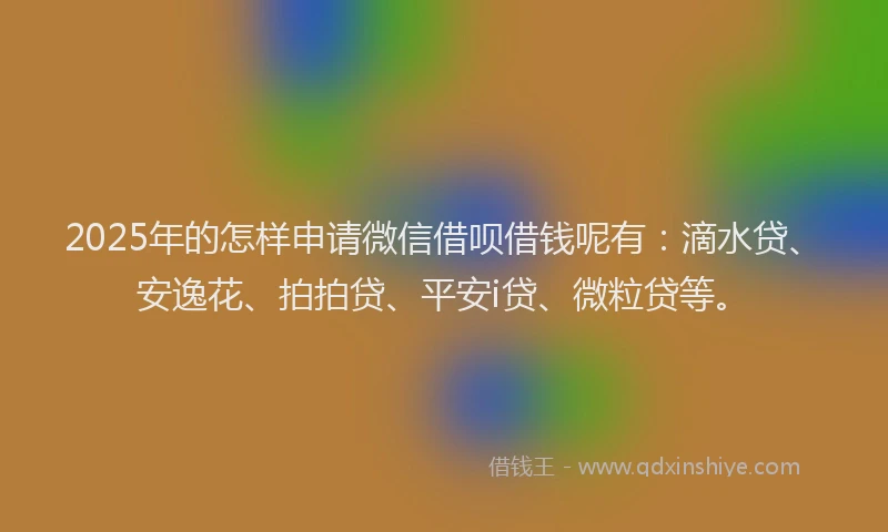 2025年的怎样申请微信借呗借钱呢有：滴水贷、安逸花、拍拍贷、平安i贷、微粒贷等。