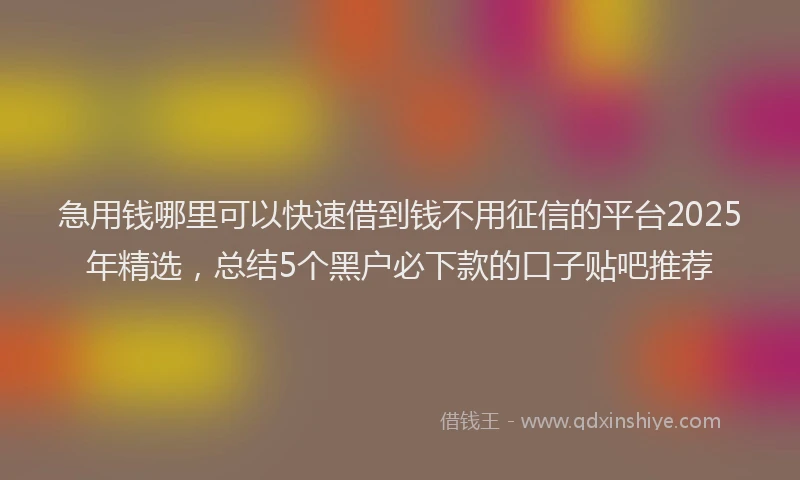 急用钱哪里可以快速借到钱不用征信的平台2025年精选，总结5个黑户必下款的口子贴吧推荐