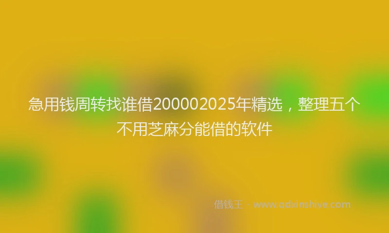 急用钱周转找谁借200002025年精选，整理五个不用芝麻分能借的软件