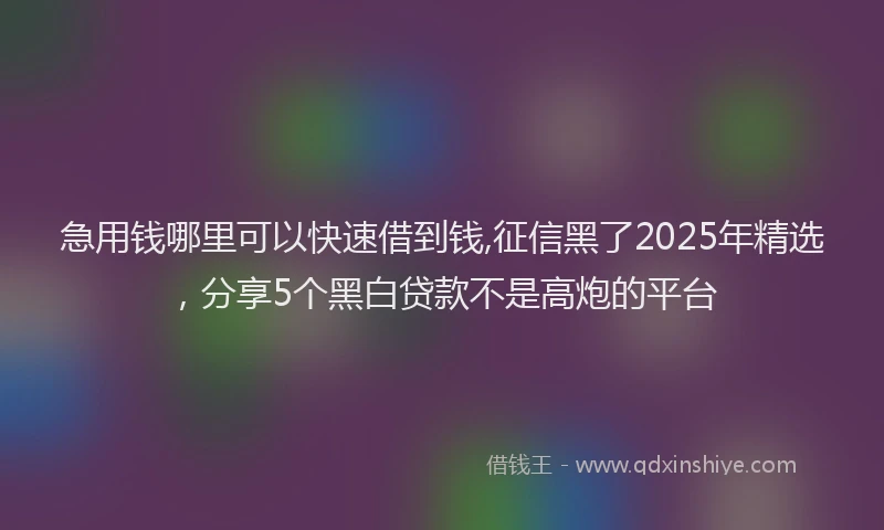 急用钱哪里可以快速借到钱,征信黑了2025年精选，分享5个黑白贷款不是高炮的平台