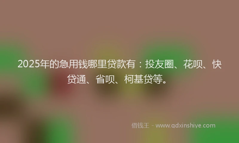 2025年的急用钱哪里贷款有：投友圈、花呗、快贷通、省呗、柯基贷等。