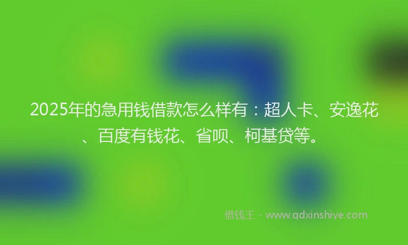 2025年的急用钱借款怎么样有：超人卡、安逸花、百度有钱花、省呗、柯基贷等。