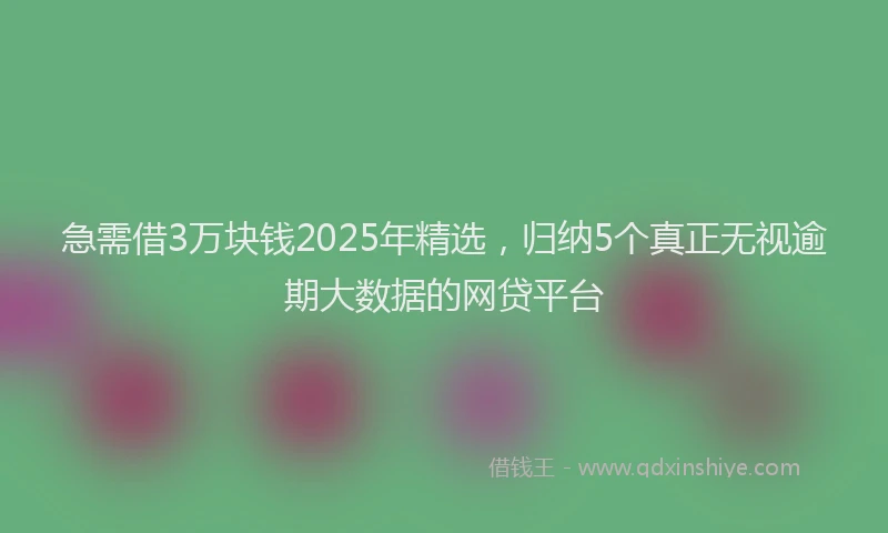 急需借3万块钱2025年精选，归纳5个真正无视逾期大数据的网贷平台