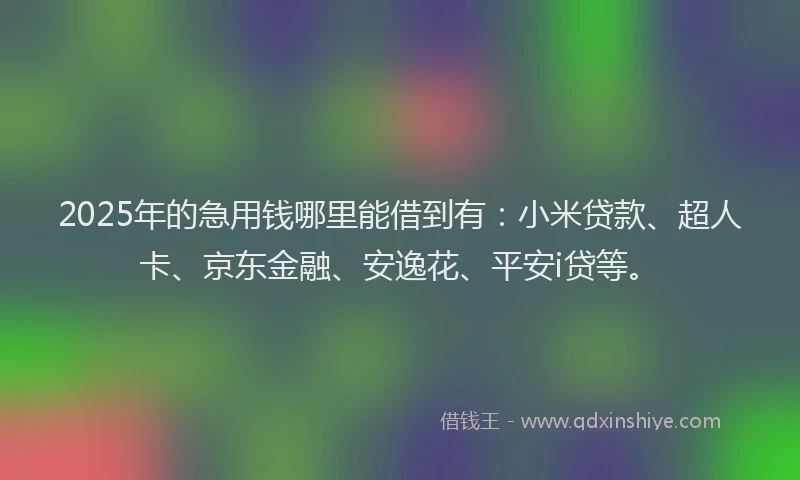 2025年的急用钱哪里能借到有：小米贷款、超人卡、京东金融、安逸花、平安i贷等。