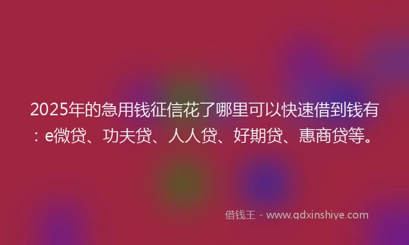 2025年的急用钱征信花了哪里可以快速借到钱有：e微贷、功夫贷、人人贷、好期贷、惠商贷等。