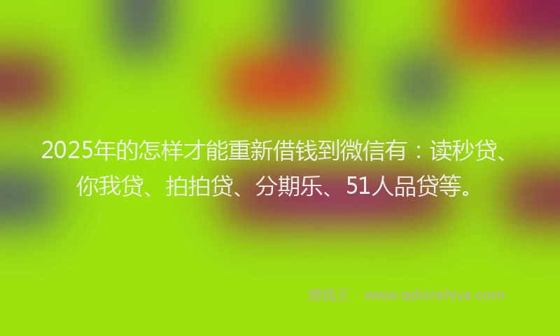 2025年的怎样才能重新借钱到微信有：读秒贷、你我贷、拍拍贷、分期乐、51人品贷等。