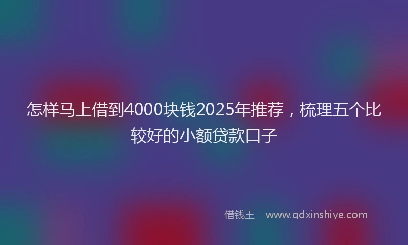 怎样马上借到4000块钱2025年推荐，梳理五个比较好的小额贷款口子