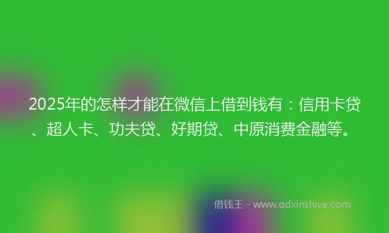 2025年的怎样才能在微信上借到钱有：信用卡贷、超人卡、功夫贷、好期贷、中原消费金融等。
