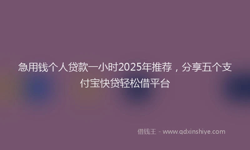 急用钱个人贷款一小时2025年推荐，分享五个支付宝快贷轻松借平台