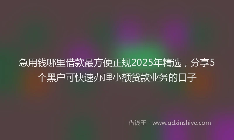 急用钱哪里借款最方便正规2025年精选，分享5个黑户可快速办理小额贷款业务的口子