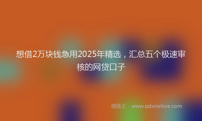 想借2万块钱急用2025年精选，汇总五个极速审核的网贷口子