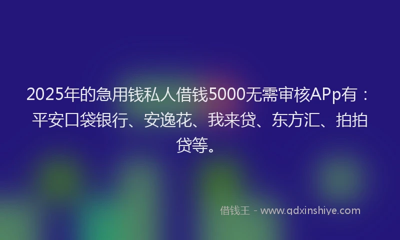 2025年的急用钱私人借钱5000无需审核APp有：平安口袋银行、安逸花、我来贷、东方汇、拍拍贷等。