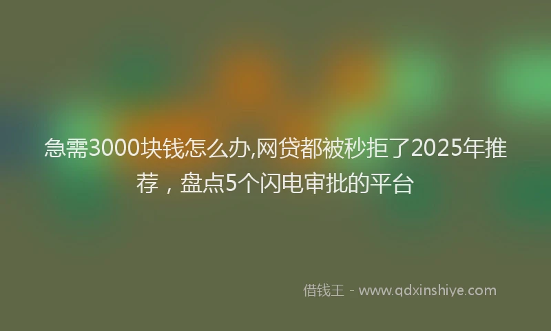 急需3000块钱怎么办,网贷都被秒拒了2025年推荐，盘点5个闪电审批的平台