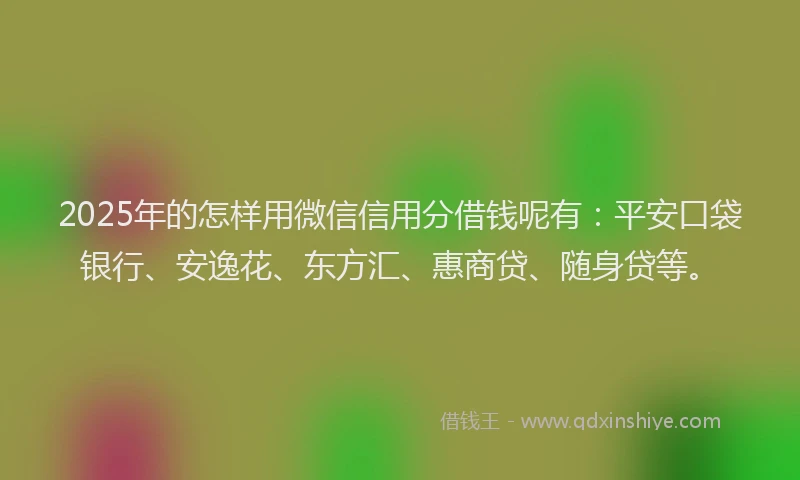 2025年的怎样用微信信用分借钱呢有：平安口袋银行、安逸花、东方汇、惠商贷、随身贷等。