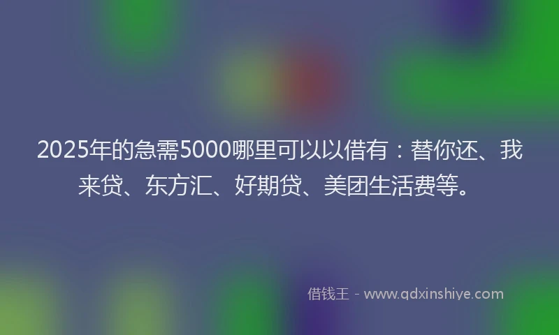 2025年的急需5000哪里可以以借有：替你还、我来贷、东方汇、好期贷、美团生活费等。