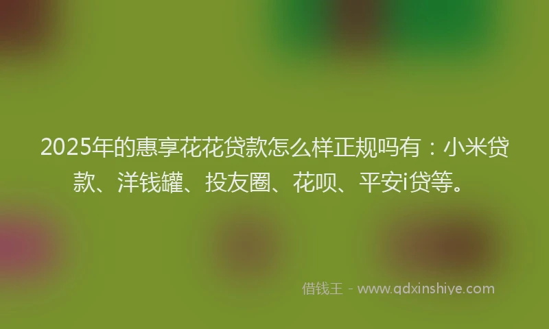 2025年的惠享花花贷款怎么样正规吗有：小米贷款、洋钱罐、投友圈、花呗、平安i贷等。