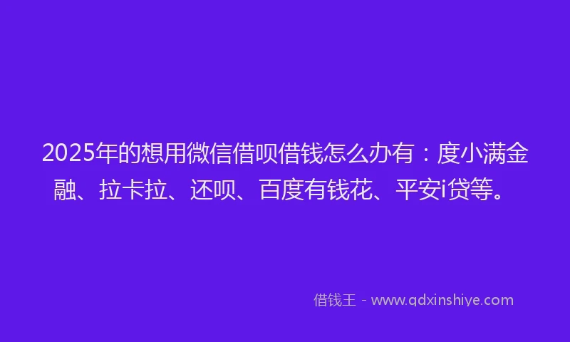 2025年的想用微信借呗借钱怎么办有：度小满金融、拉卡拉、还呗、百度有钱花、平安i贷等。