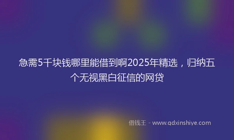 急需5千块钱哪里能借到啊2025年精选，归纳五个无视黑白征信的网贷